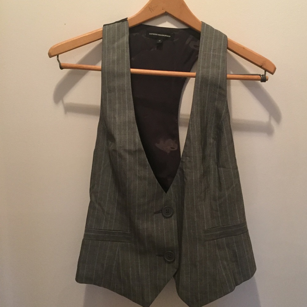 NWOT Vintage Express Pinstripe Vest Sz 12 Gray